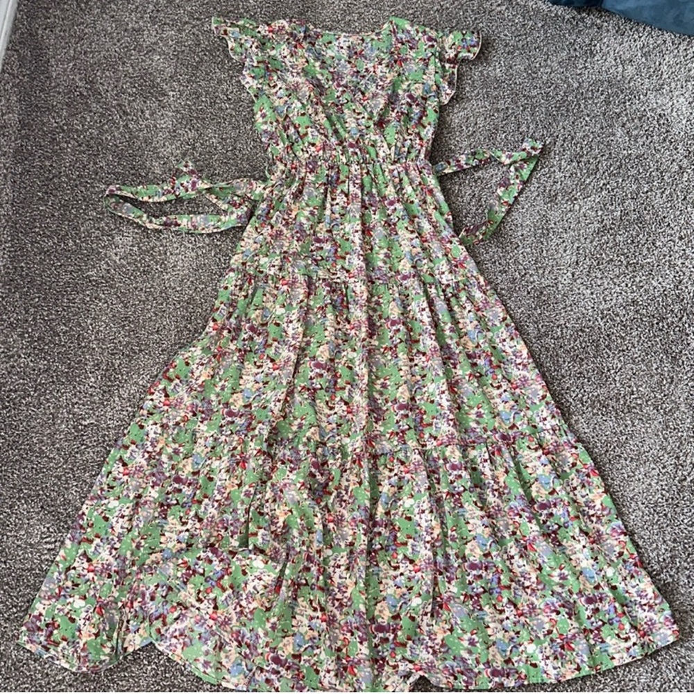 Floral Green Maxi Dress Size Extra Small 2